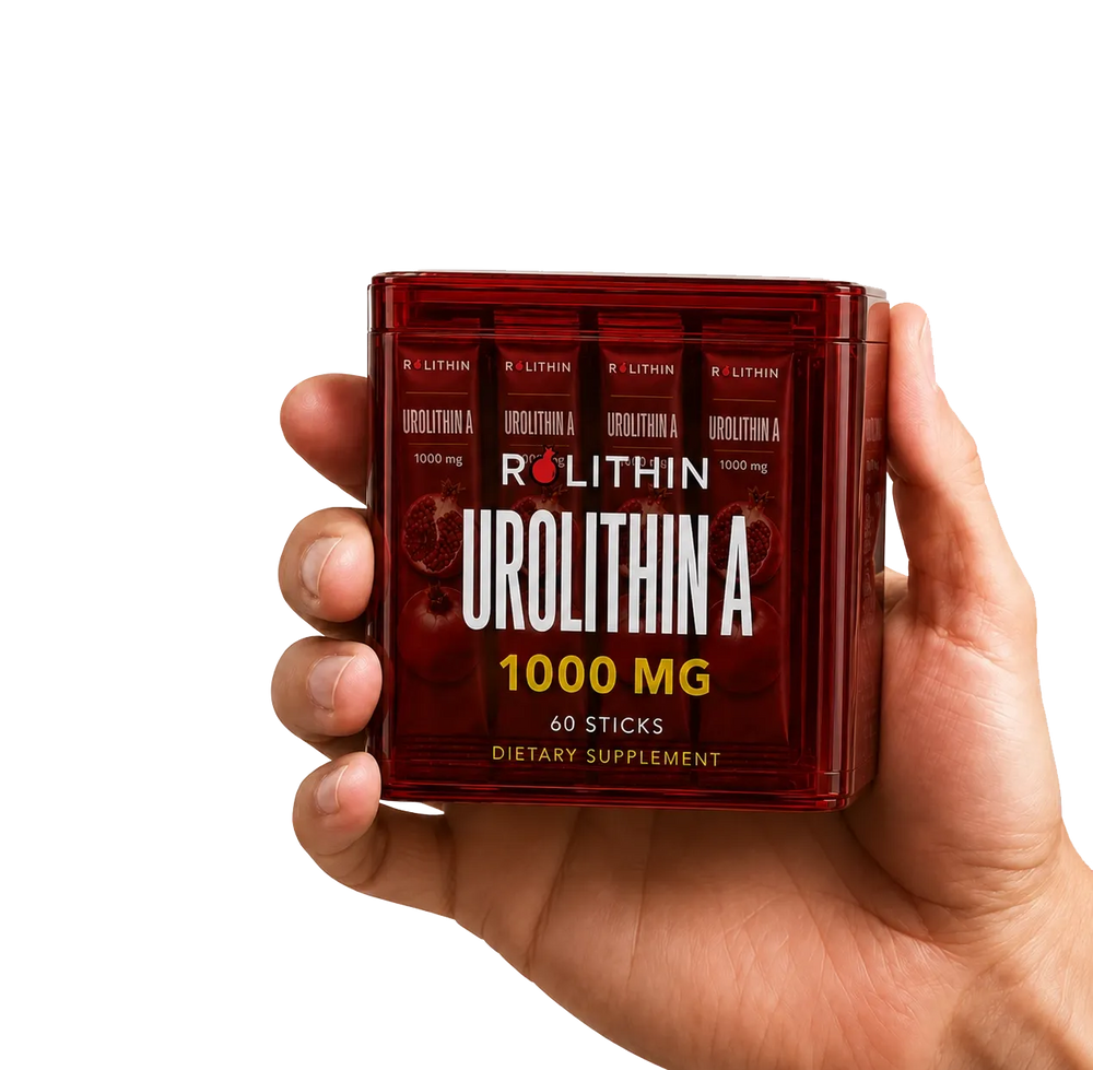 Hand holding a bottle of Rolithin gummies